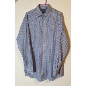 Alberto Cardinali Shirt 16-16.5 36/37 Blue White Check Easy Care Classic Fit